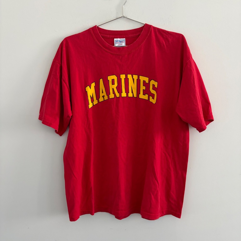 Vintage All Sport Maxweight US Marines T Shirt Red Large L Made in USA